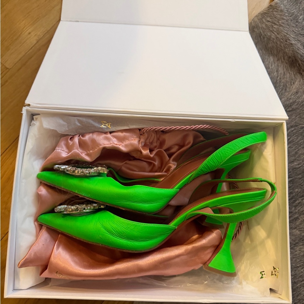Amina Muaddi Green Embellished Slingback Pumps (moving sale, has to go by 4/30)